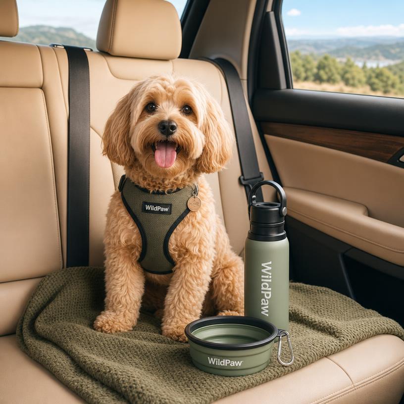 Dog ready for road trip